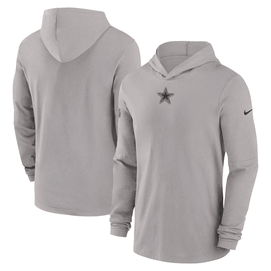 Men's Dallas Cowboys Grey Sideline Performance Long Sleeve Hoodie T-Shirt